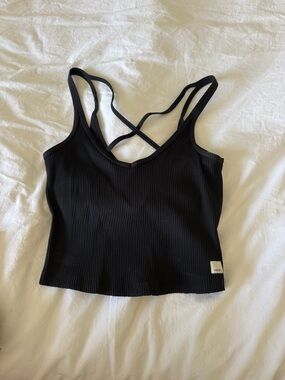 Vuori Black Ribbed Strappy Crop Tank